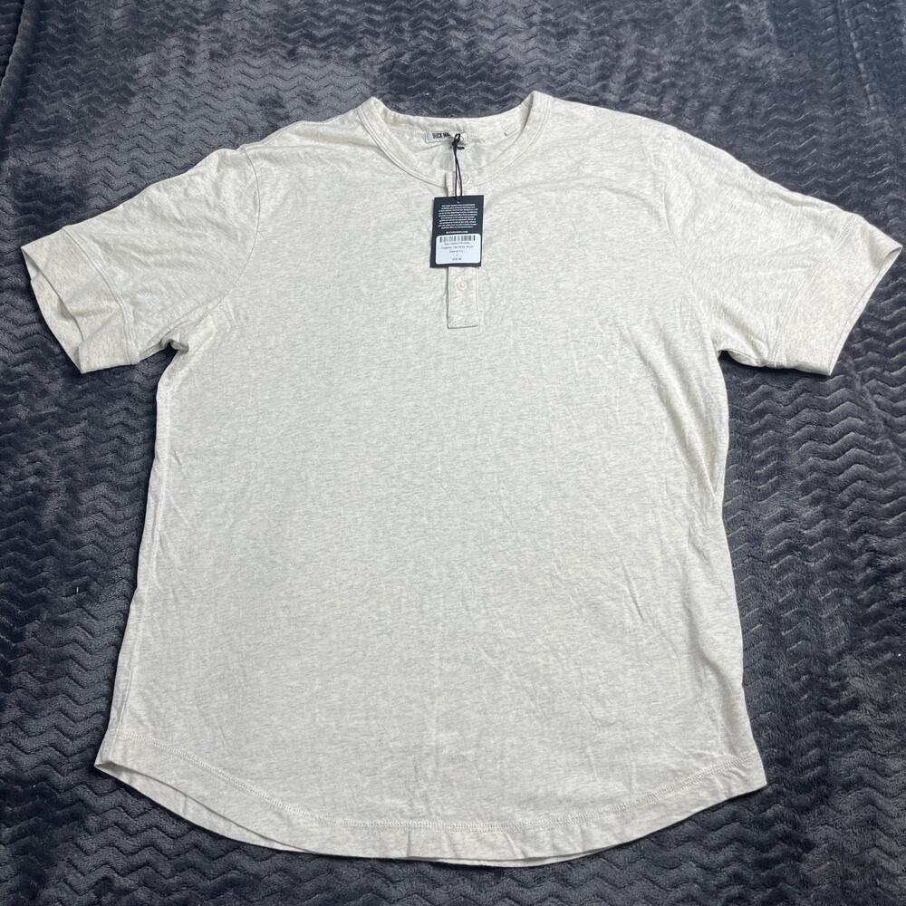 Buck Mason Heather Oat Pima Cotton Short Sleeve Curved Hem Henley Tee size L